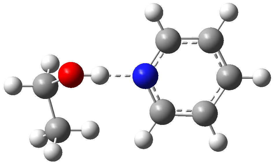 Hydrogen bonded complex with ethanol as the acceptor molecule and pyridine as the donor molecule